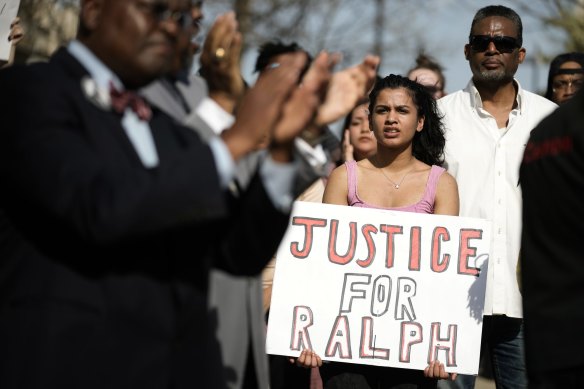 People attend a rally to support Ralph Yarl, a Black teenager shot last week by a white homeowner when he mistakenly went to the wrong address to pick up his younger brothers.