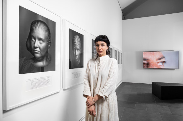 Hoda Afshar with her work Agonistes, winner of the people’s choice prize.