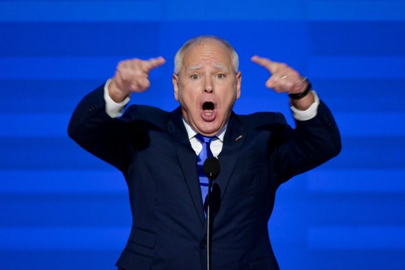 Tim Walz, governor of Minnesota and Democratic vice-presidential nominee, speaks during the Democratic National Convention in Chicago.