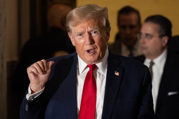 Former US president Donald Trump speaks to the media at New York State Supreme Court last week.