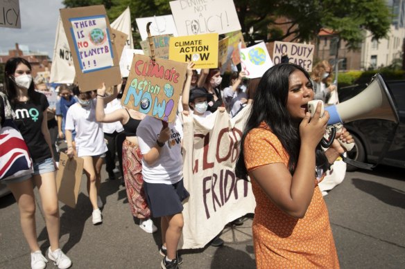 School students protesting for climate action earlier this year. The Greens want to give Australians aged 16 and 17 the vote.