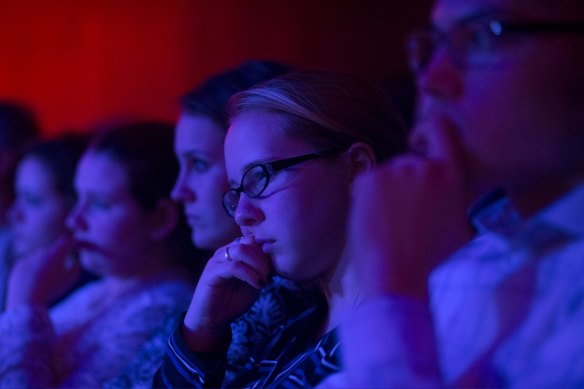 Attendees at a Democratic presidential candidate debate in New Hampshire 2016.  