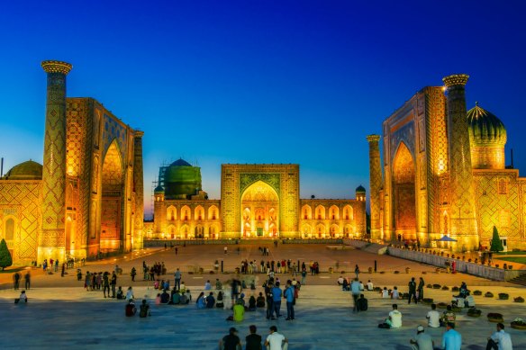 Registan, an old public square in the heart of the ancient city of Samarkand. Uzbekistan is a highlight of Central Asia.