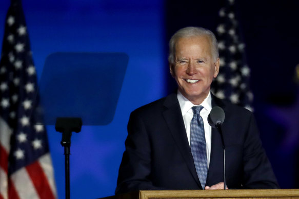 Joe Biden, 2020 Democratic presidential nominee, addresses his supporters from Wilmington, Delaware.