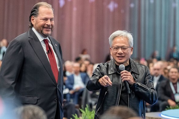 Marc Benioff with Nvidia’s  Jensen Huang.