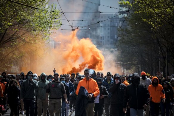 Protesters in Melbourne on Tuesday.