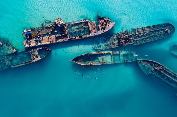 Snorkeller’s paradise:  the submerged wrecks off Tangalooma Beach.