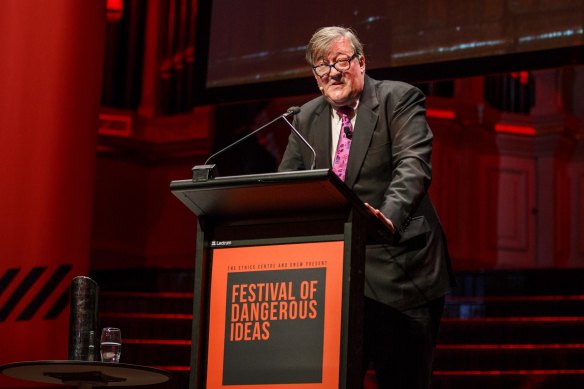 Stephen Fry speaking at the 2018 Festival of Dangerous Ideas