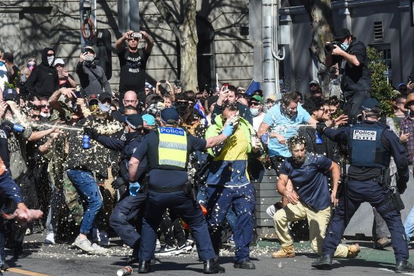 The protest in Melbourne on Saturday was attended by thousands, and turned ugly. 