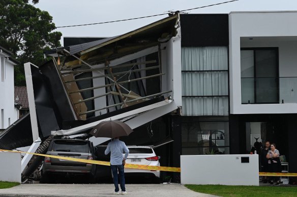 The collapsed Norman Street residential property in Condell Park. 