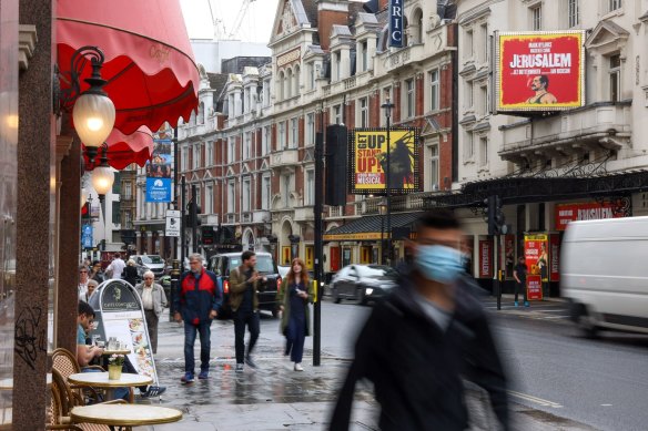A quiet Shaftesbury Avenue, in London on Wednesday. The UK is struggling to shake off the lingering effects of COVID.
