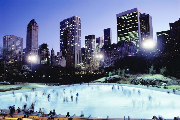 Evening skating at the Wollman Rink in Central Park.