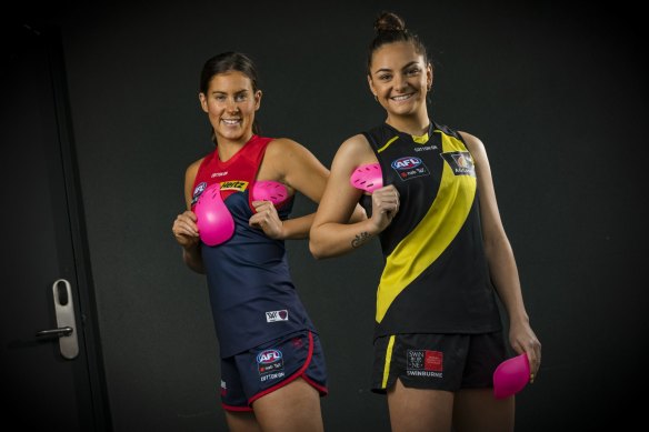 Back in 2021, Melbourne’s Libby Birch and Richmond’s Monique Conti modelled breast protection armour endorsed by the AFL. 