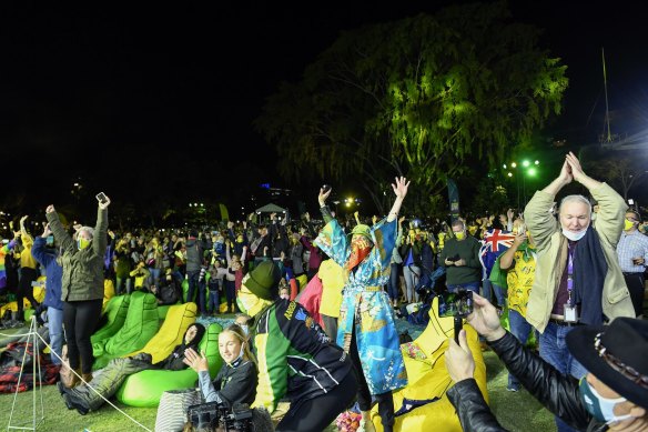 Celebrations after Brisbane was announced the host of the 2032 Olympics in July 2021.