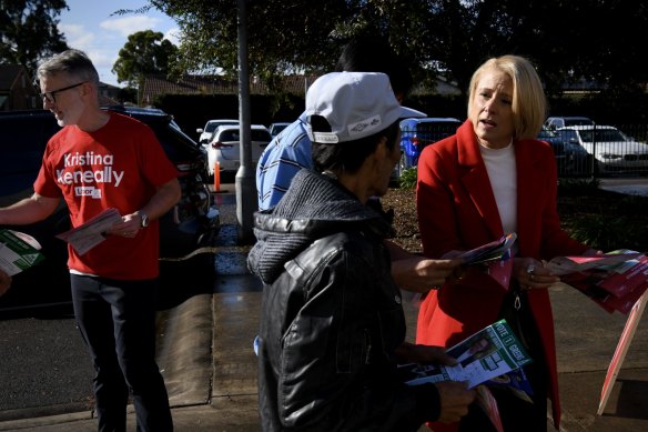 Labor’s candidate for Fowler, Kristina Keneally, campaigning on election day. 