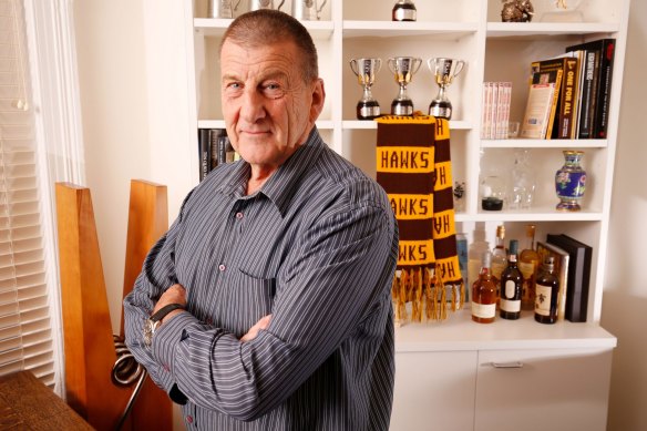 Jeff Kennett poses for photo in his office after being announced as the Hawthorn president for a second time in 2017.