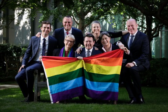 Faces of change: LGBTQ politicians Trevor Evans, Janet Rice, Tim Wilson, Dean Smith, Louise Pratt, Penny Wong and Trent Zimmerman in 2017.