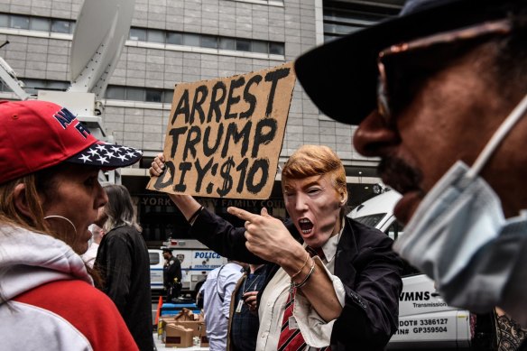 Protestors outside court in New York.