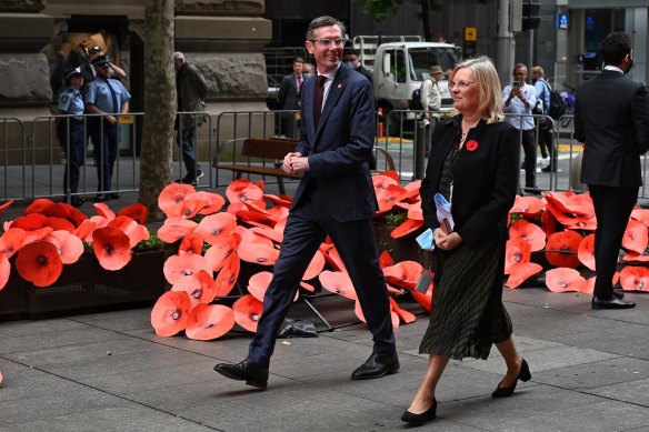 NSW Premier Dominic Perrottet at the Martin Place Cenotaph in Sydney this morning.