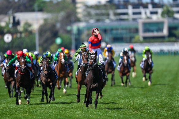 James McDonald on Verry Elleegant wins the Melbourne Cup.