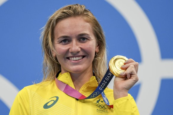 Ariarne Titmus after winning the final of the women’s 400-meters freestyle in Tokyo.