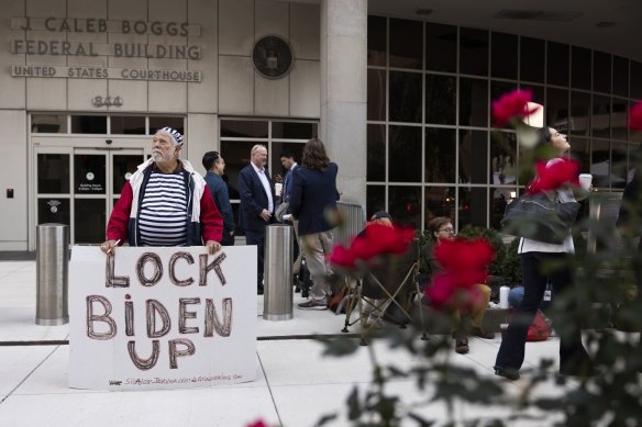 A demonstrator outside the courthouse earlier in Hunter Biden’s trial.