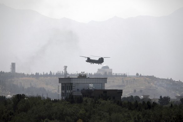 On Sunday, as the Taliban trucks rolled through the streets, Chinook helicopters started evacuating the US embassy while smoke from burning documents rose into the sky. 
