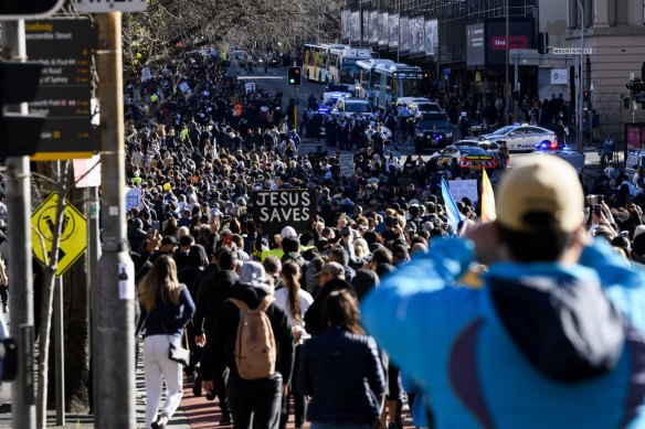 Thousands of people marched through Sydney in protest of the city’s lockdown.