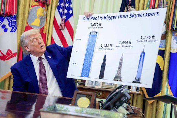 Trump showed off a chart comparing the length of the Lincoln Memorial reflecting pool to various skyscrapers.