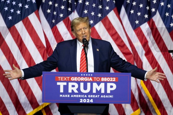 Donald Trump speaks during a “Get Out The Vote” rally at the Forum River Centre in Rome, Georgia on the weekend.