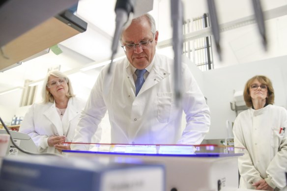 Prime Minister Scott Morrison during a visit to the CSIRO Black Mountain Science and Innovation Park in Canberra.