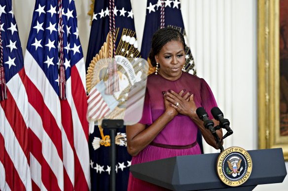 Michelle Obama is careful to say her relationship with her husband isn’t perfect, but they do seem closely synced.