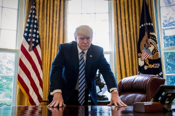 US President Donald Trump in the Oval Office in April 2017, part of his interview with the Associated Press.