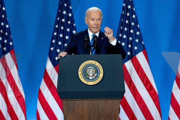 “Not going anywhere”: US President Joe Biden at the press conference.