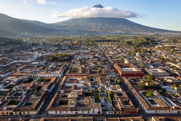 Antigua’s cobblestoned streetscape lies in the colossal shadow of the dormant Volcan de Agua.