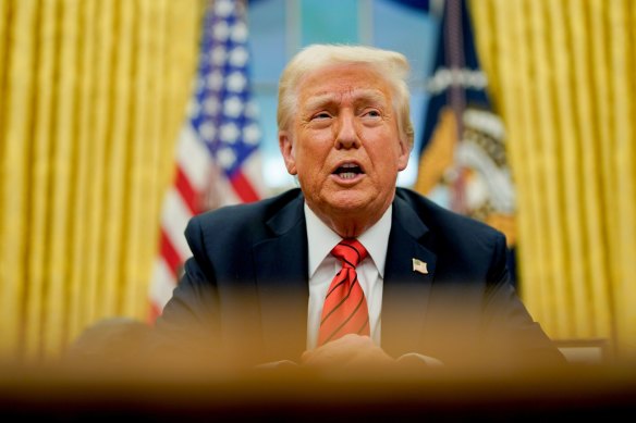 President Donald Trump after signing an executive order for 25 per cent tariffs on steel and aluminium imports into the US.