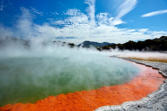 The Champagne Pool at the Waiotapu Thermal Reserve, near Rotorua, New Zealand.