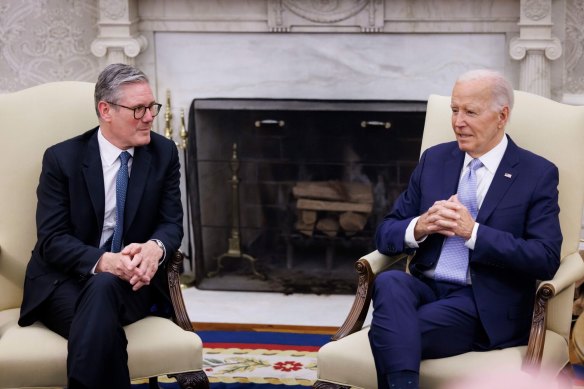 US President Joe Biden with new British Prime Minister Sir Keir Starmer in the Oval Office last week.