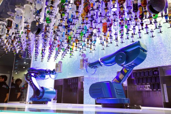Robot bartenders on board Royal Caribbean's Quantum cruise ships.