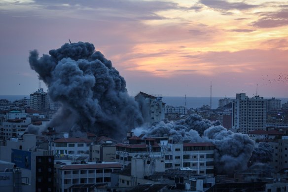 An Israeli air strike on the Rimal district of Gaza City on Saturday.