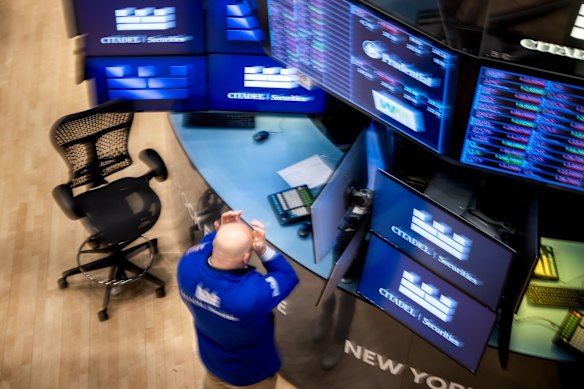 A trader on the floor of the New York Stock Exchange.