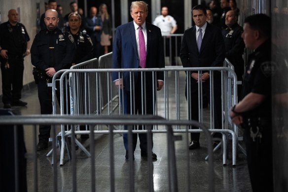 Donald Trump outside Manhattan criminal court in New York at the weekend.