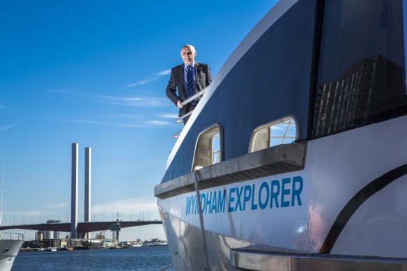 Paul Little, posing with the Wyndham Explorer. The ferries no longer travel to Wyndham and now travel to Portarlington and Geelong.