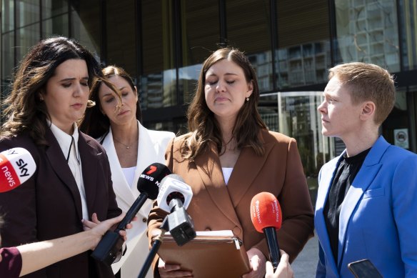 Brittany Higgins outside the ACT Supreme Court the day the trial was aborted.