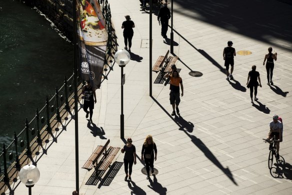 People mill around Circular Quay.