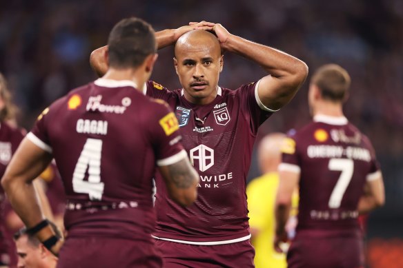 Felise Kaufusi looks dejected after being sent to the sin bin during game two.