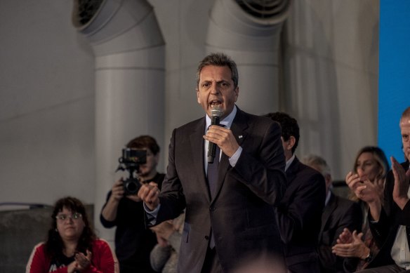Sergio Massa, Argentina’s economy minister and presidential candidate, speaks during a campaign rally in Buenos Aires on August 7.