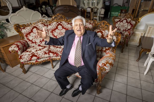 Melbourne furniture magnate Franco Cozzo in his showroom in 2021.