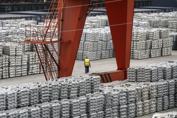 Stacks of aluminium at a port in China. The United States introduced its 25 per cent tariff on all imports.