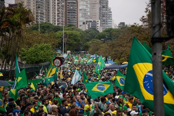 Bolsonaro supporters during a protest at the Military Police Command Headquarters in Sao Paulo on Wednesday.
